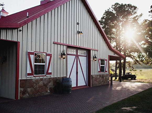 Plow in front of the guest house at The Barn at Cypress Ridge