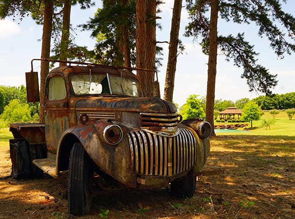 Plow in front of the guest house at The Barn at Cypress Ridge